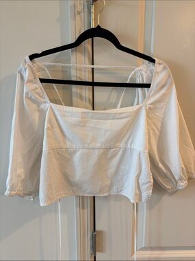 Reformation White Square-Neck Peasant Top